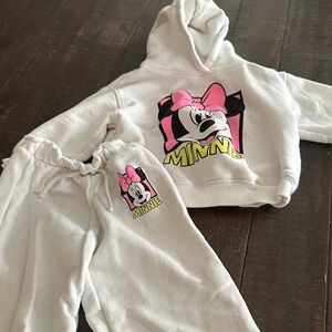 Zara Minnie Mouse Kids Hoodie and Sweatpants Set - White and Pink